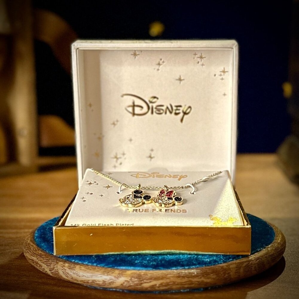 Disney Mickey And Minnie Mouse Necklace | True Friends 14k Gold Flash Plated